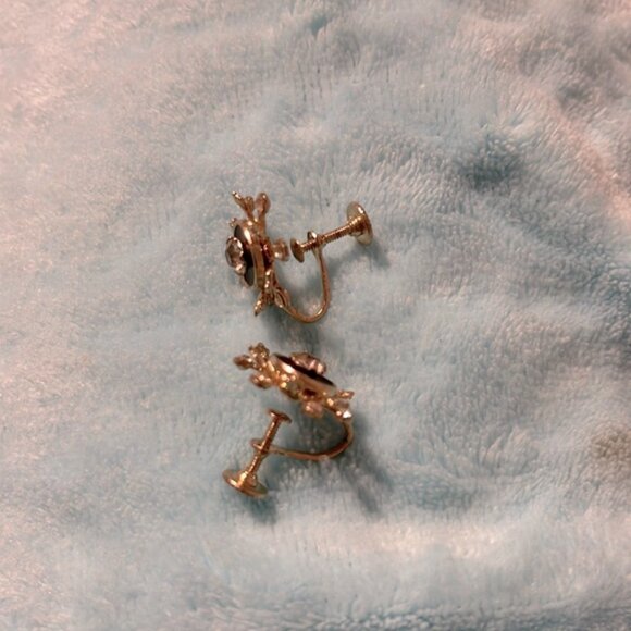 Earrings screw back rhinestone Vintage no flaws small - Picture 3 of 4